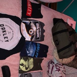 Oakley t shirts, left to right is: M, L, L, XL